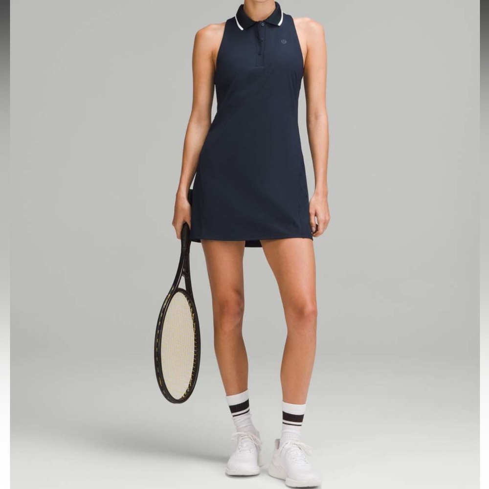 Lululemon Lightweight Sleeveless Polo Tennis Dress True Navy White size 6